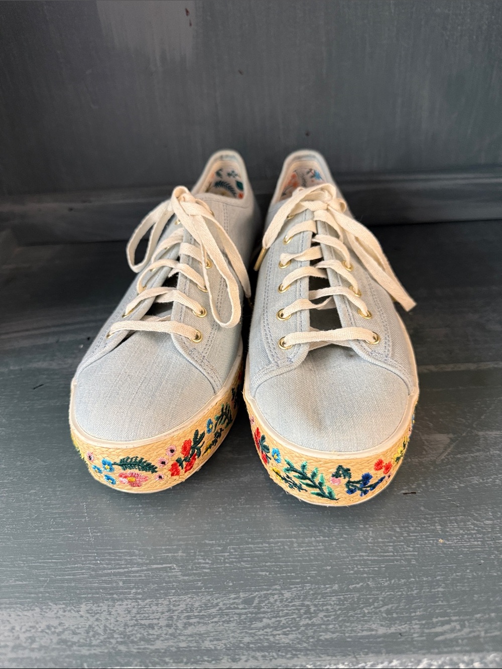 Keds Triple Kick Natural Platform Embroidered Espadrille Sneakers - Picture 4 of 9